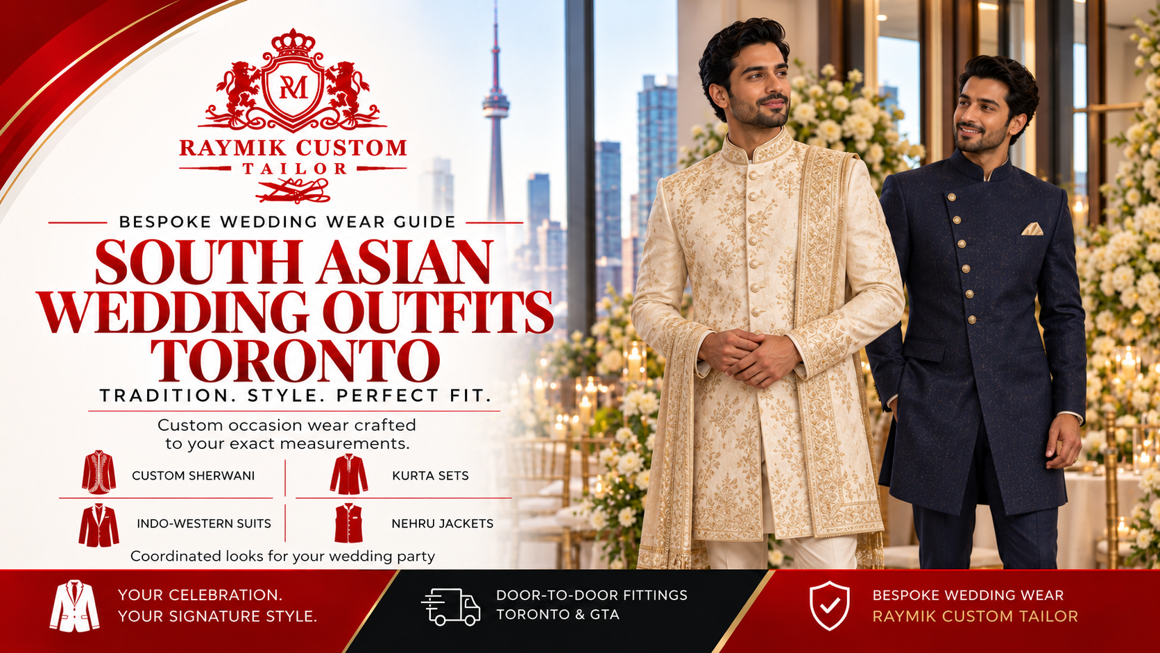 South Asian Wedding Outfits Toronto — Custom Sherwani, Kurta & Indo-Western Suits
